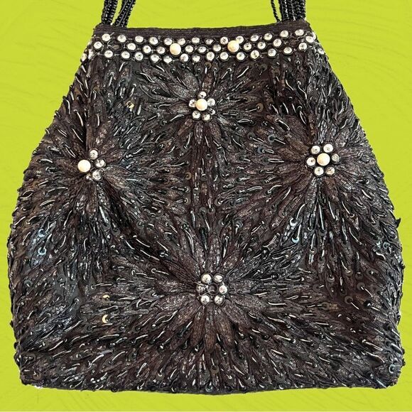 Vintage black beaded evening bag - Picture 5 of 9